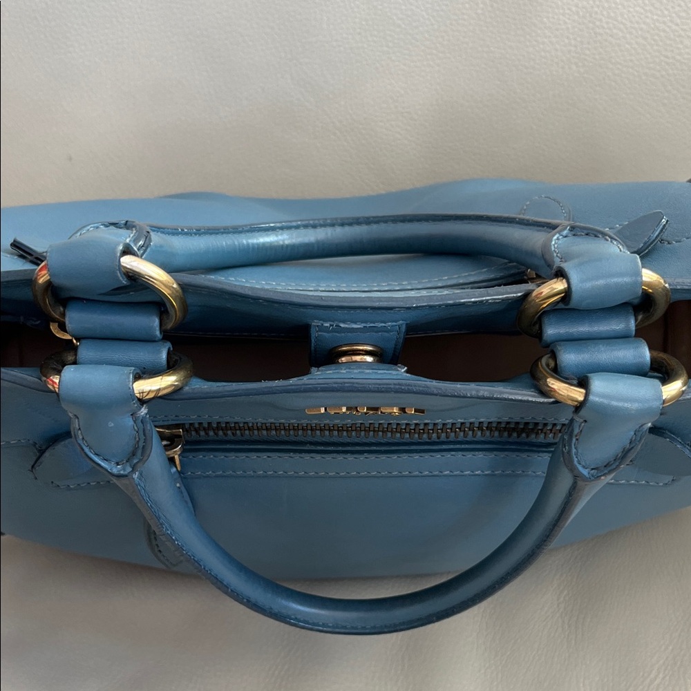 Prada Blue All Leather Satchel with Gold Hardware - Picture 3 of 12